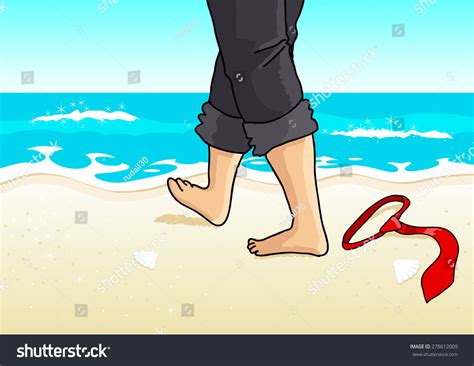 Vektor Stok Cartoon Illustration Businessman Barefoot Walking On Tanpa