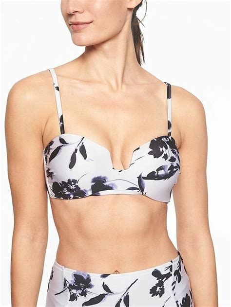 Athleta Aqualuxe White Blue Floral Print Square Plunge Bikini Top Size