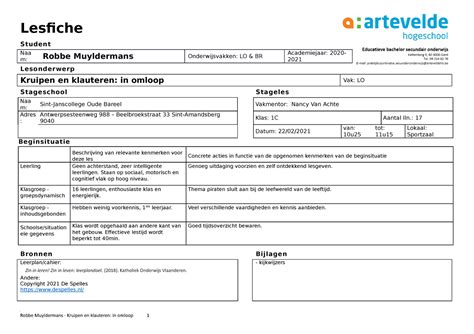 Lesvoorbereiding C Week Lesfiche Student Naa M Robbe Muyldermans