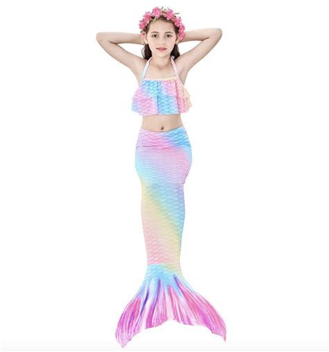 Juego De Piezas Traje De Ba O Para Ni As Con Cola De Sirena Para Nataci N Princesa Bikini Y