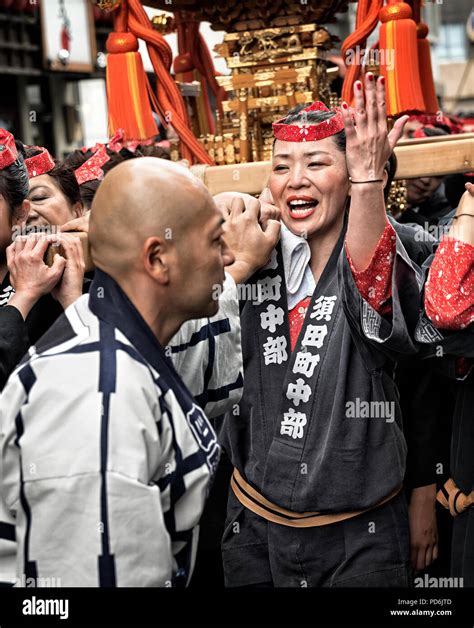 Japan Honshu Island Kanto Tokyo The Kanda Matsuri Women Carrying A