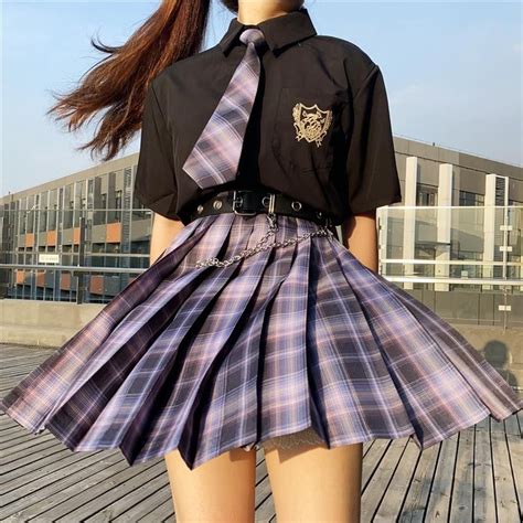 Jk Purple Black Plaid Pleated Skirt N051903 Purple Outfits Purple Skirt Outfit Purple