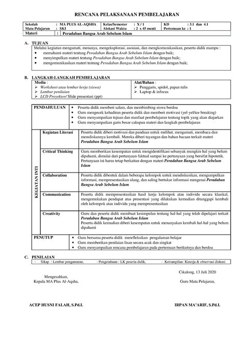 Rpp Lembar Ski Kelas Kd Rencana Pelaksanaan Pembelajaran
