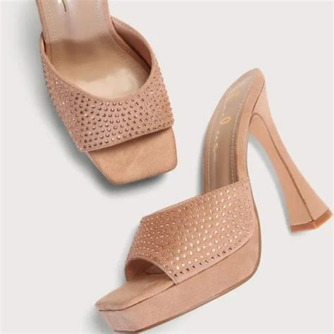 Lulus Shoes Lulus Karelee Light Nude Suede Rhinestone Platform High Heel Sandals Size