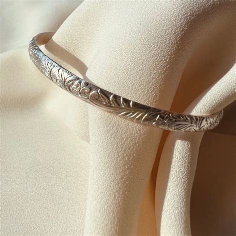 floral bangle bracelet  sterling silver handmade bangle etsy