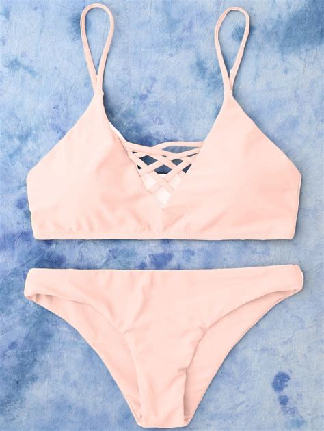 11 99 Lace Up Bikini Top And Bottoms PINK L Mode Du Bikini Haut