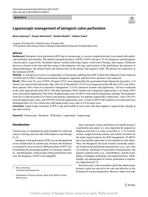 Laparoscopic Management Of Iatrogenic Colon Perforation Request Pdf