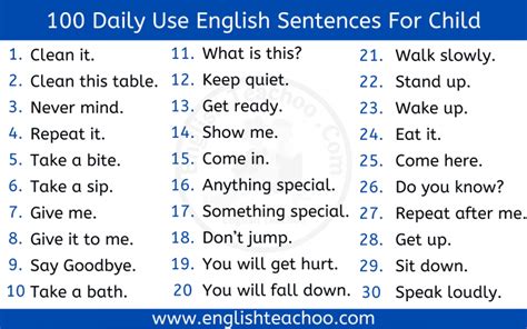 100 Daily Use English Sentences For Child Englishteachoo