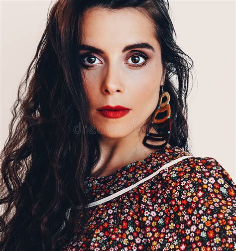 Portrait Of A Sensual Brunette Girl Long Hair Vintage Style Stock Image Image Of Adult