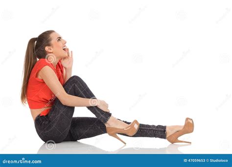 Shouting Girl Sitting On The Floor Stock Image Image Of Facial Attractive 47059653