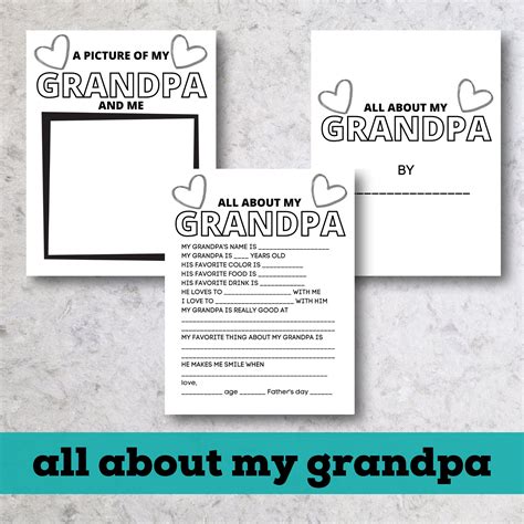 All About My Grandpa Printable Fathers Day Grandpa T Etsy