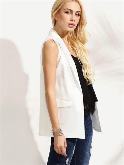 White Shawl Lapel Sleeveless Blazerfor Women Romwe