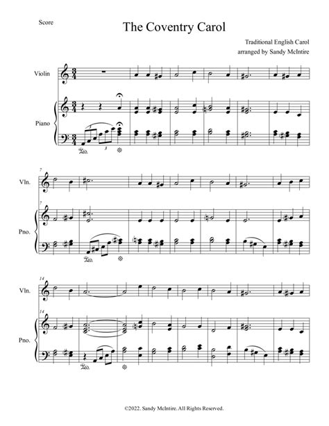 The Coventry Carol By Traditional English Carol Violin Solo Digital Sheet Music Sheet