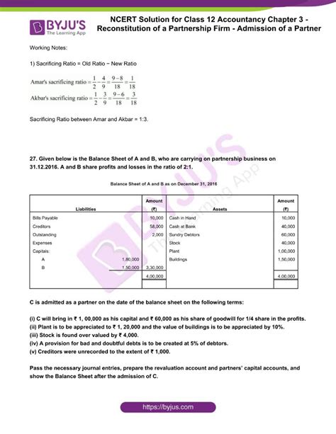 Ncert Solution For Class Accountancy Chapter Reconstitution Of A