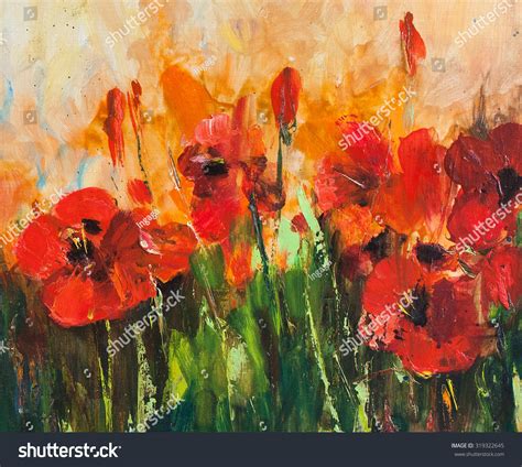 Poppy Field Big Red Flowers Painting Stock Illustration 319322645 ...