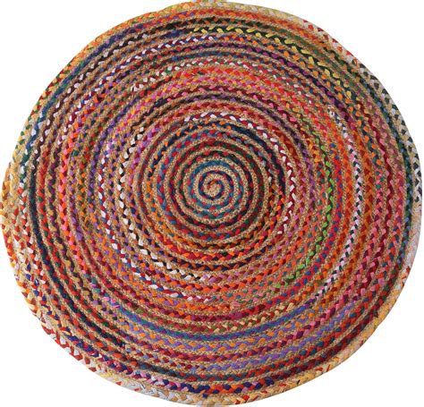 Rajrang Bringing Rajasthan To You Tapis Rond En Chindi Et Jute Cm