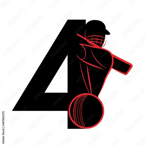 Modern 4 Number with Cricket Sports Logo Template Design. Cricket ...