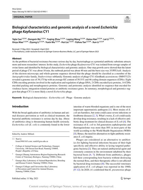 Biological Characteristics And Genomic Analysis Of A Novel Escherichia