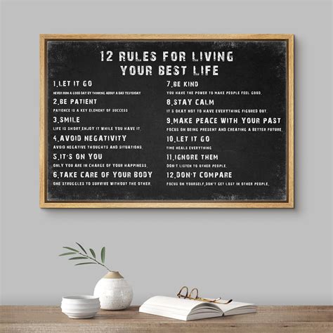 IDEA4WALL 12 Rules For Living Your Best Life Inspirational Guide Framed