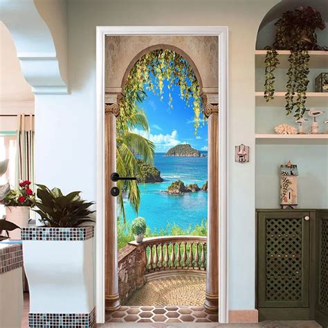 Free Shipping Hot Corridor Sea Door Wall Stickers Diy Mural Bedroom