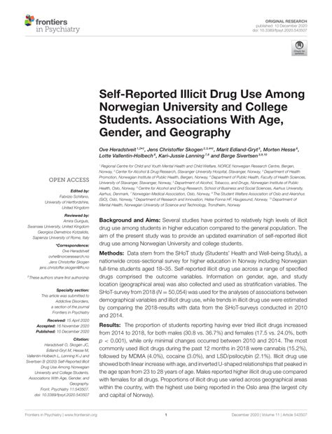 Pdf Self Reported Illicit Drug Use Among Norwegian University And