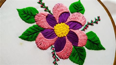 Hand Embroidery Modern Flower Design Youtube