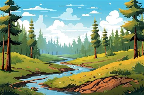 Premium Ai Image Summer Forest Landscape Illustration