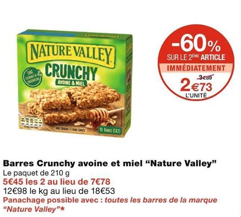 Promo Nature Valley Barres Crunchy Avoine Et Miel Chez Monoprix