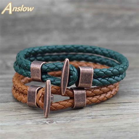 Anslow Pulsera De Cuero PU Chapada En Cobre Antiguo Brazalete De Moda