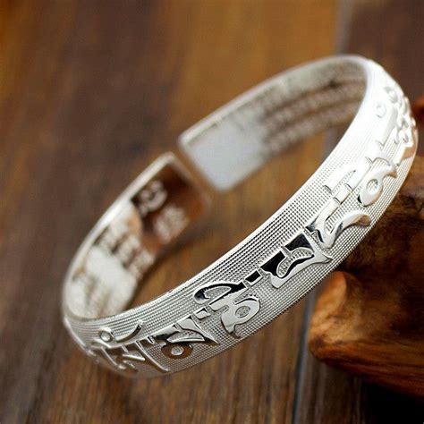 Six Words Mantra Buddhist Couple Bangle Buddha Power Store Silver