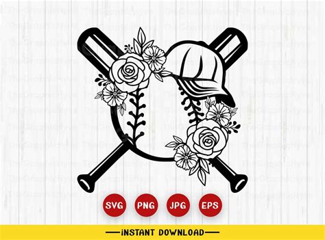 Baseball Svg File Softball Svg Floral Baseball Svg Floral Softball Svg