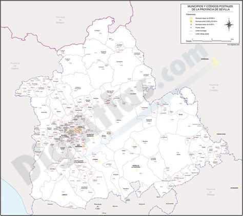 Sevilla Mapa Provincial Con Municipios Y Códigos Postales