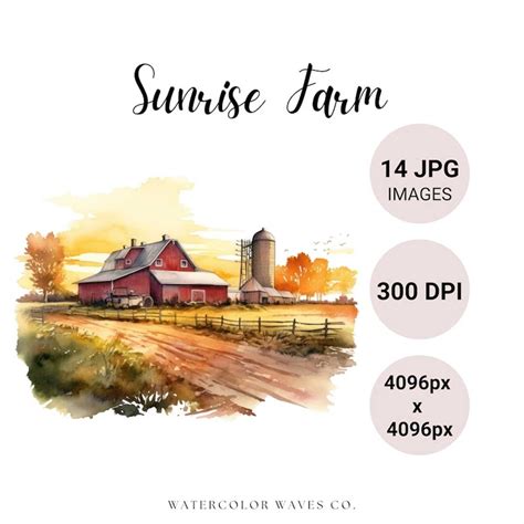 Sunrise Farm Clipart Bundle | Farmhouse Clipart | Watercolor - Inspire ...