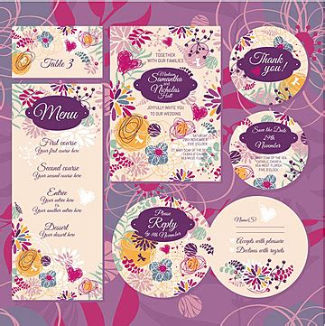 Set Of Floral Wedding Cards Line Love Background Vector Line Love