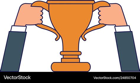 Businessman Hand With Trophy Cup Blue Lines Vector Image