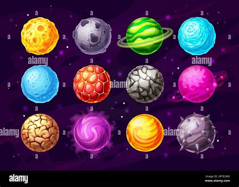 Diseño Vectorial De Dibujos Animados De Planetas Espaciales Alienígenas De Juego Espacial Ui