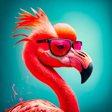 Pink Flamingo Wearing Summer Sunglasses Generative Ai Stock