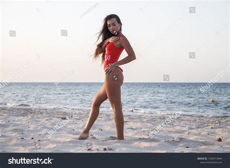 Lovely Sexy Brunette Girl Swimsuit Posing Stock Photo 1309317844 Shutterstock