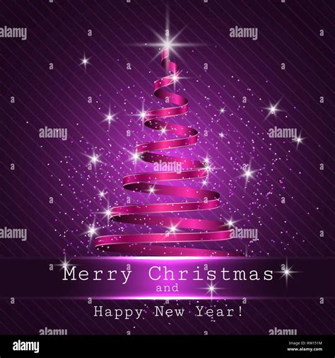 Christmas Tree Purple Background Ribbon Vector Stock Vector Image And Art Alamy