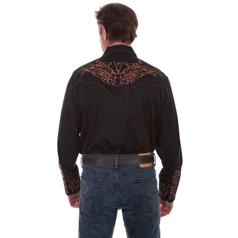 Pungo Ridge Scully Men S Tribull Embroidered Western Shirt Black