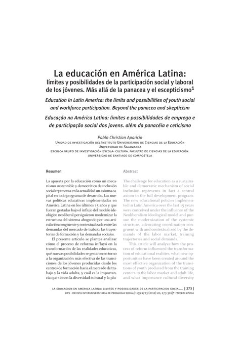 Pdf La Educación En América Latina Límites Y Posibilidades De La Participación Social Y