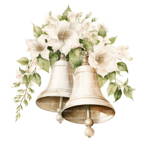 14 Wedding Bells And Flowers Clipart Digital Download Printable