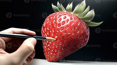 3D Art Presenting Image of Hand Drawing Realistic Strawberry with ...