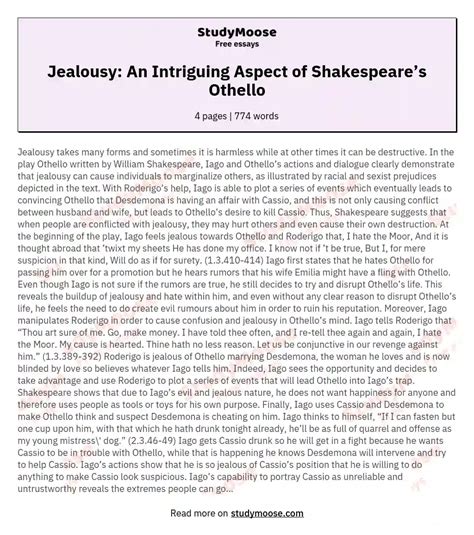 Jealousy An Intriguing Aspect Of Shakespeare’s Othello Free Essay Example