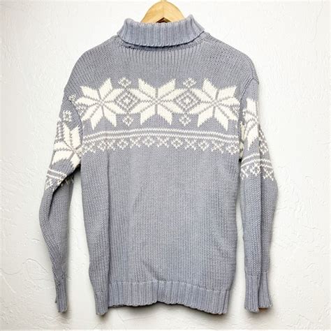 Eddie Bauer Turtleneck Sweater Snowflake Periwinkle S Gem