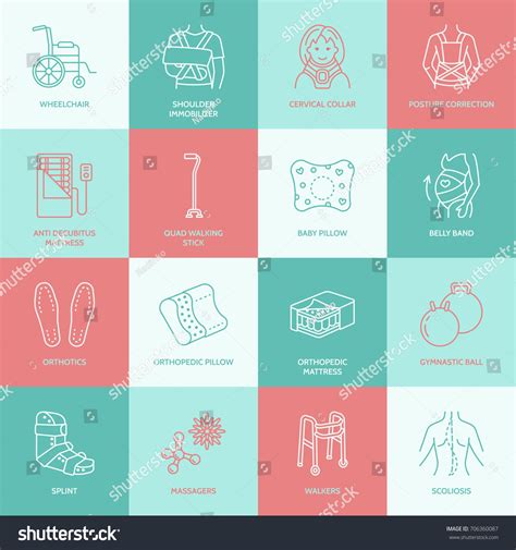 Orthopedic Trauma Rehabilitation Line Icons Crutches Stock Vector