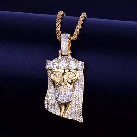 Iced Out Cubic Zircon Christ Jesus Head Pendant Necklace For Men S