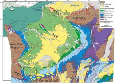 Geological map of the Paris Basin modified from the geological map of ...