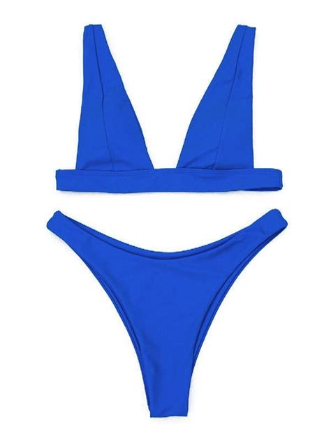High Waist Strap Bikini Set Blue L In Bikini Sets Online Store