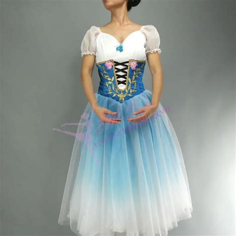 Nutcracker Blue Ballet Long Tutu Dress Professional Romantic Giselle Ballet Tutu Puff Sleeve